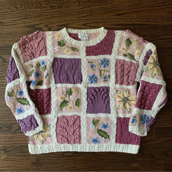 🌸 Vintage 90s Patchwork Sweater - Picture 1 of 10